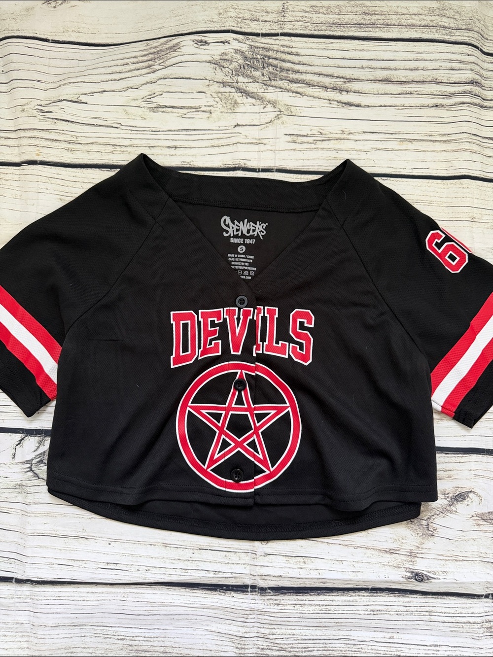 ♡ Spencer’s Devils Sexy Cropped Star 666 Jersey - Black & Red S